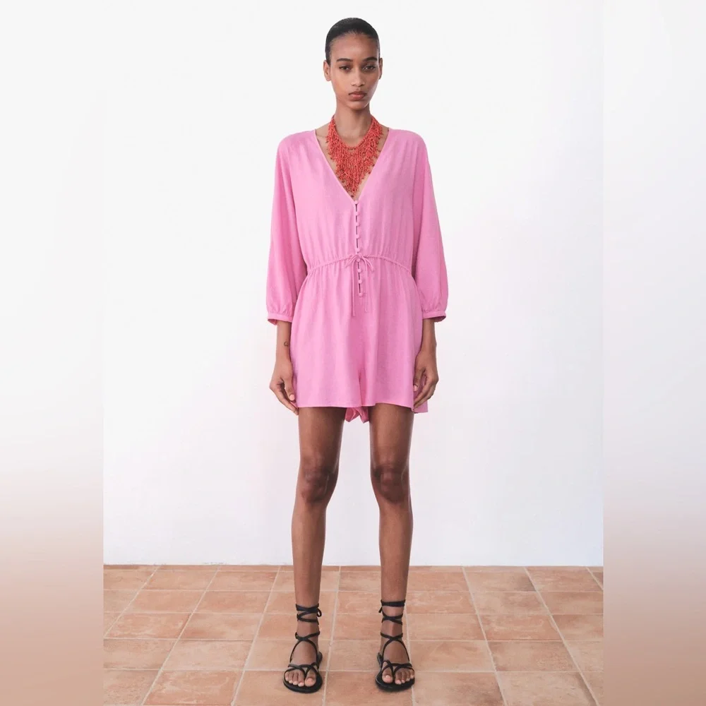 ZARA BLOGGER FAVORITE LINEN BLEND SHORT JUMPSUIT